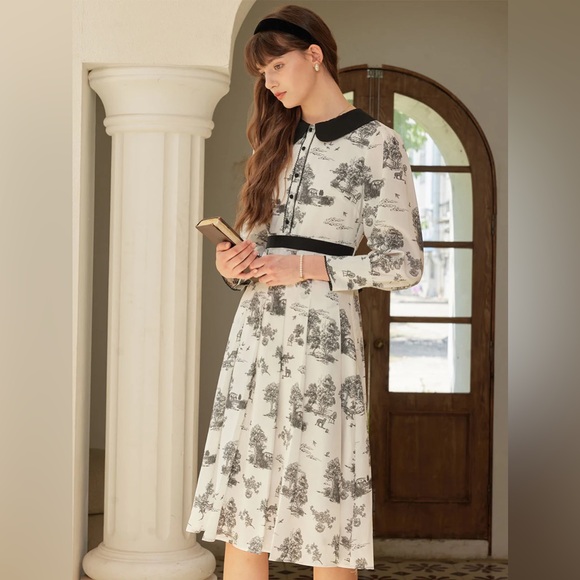 🥀 NWT Simple Retro Luna Exclusive Printed Doll Collar Dress 🥀 Vintage Vibes 🥀 - Picture 4 of 6